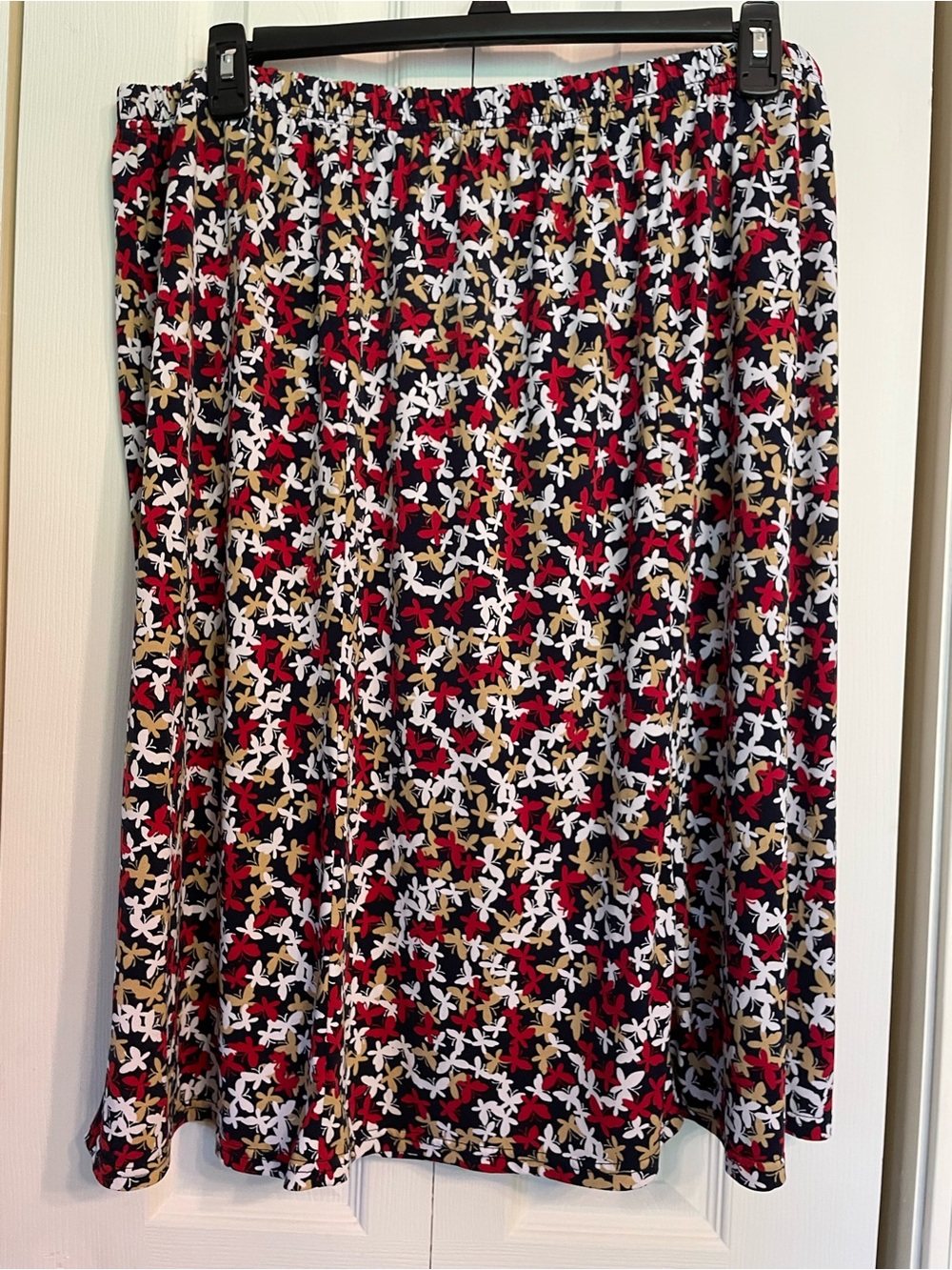 Alfred Dunner Black Skirt with Red, White & Gold Floral Print